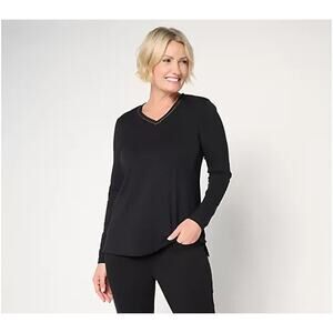 Jingle Belles by Kim Gravel TripleLuxe Sparkle V-Neck Top Black Small A711036
